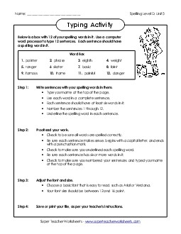 Typing Sentences (D-3)  Spelling D Worksheet