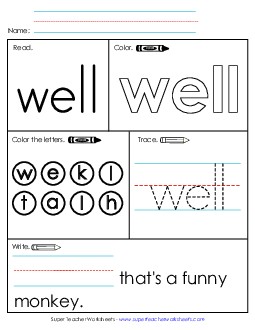 Worksheet 1: Well Sight Words Individual Worksheet