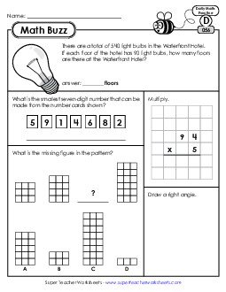 Math Buzz: Week 12 Worksheets 56 through 60 Daily Math Review Worksheet