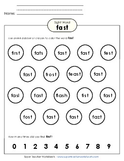 Dab or Color: Fast Sight Words Individual Worksheet