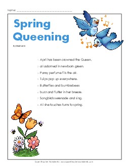 Poem: Spring Queening Free 4th Grade Reading Comprehension 4th Grade ELA Worksheet