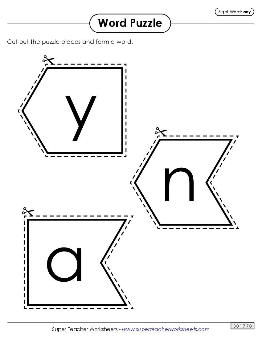 Word Puzzle: Any Sight Words Individual Worksheet