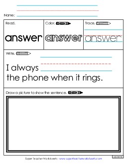 Worksheet 3: Answer Sight Words Individual Worksheet