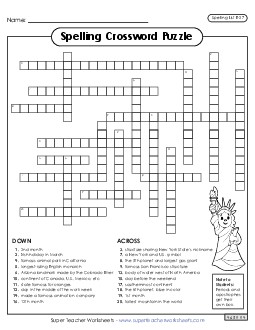 Crossword (E-27) Spelling E Worksheet