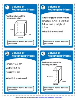 Task Cards: Volume of Rectangular Prisms (Advanced) Worksheet