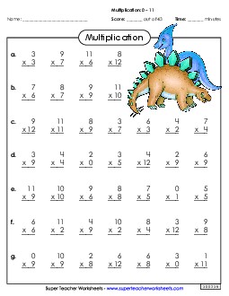 Drill: Basic Facts 0-11 Multiplication Worksheet