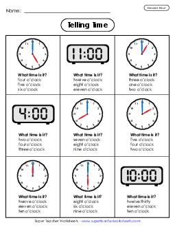 Time in Hours (Multiple Choice) Worksheet