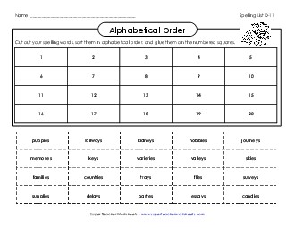 ABC Order: Cut and Glue (D-11) Spelling D Worksheet