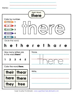 Worksheet 4: There Sight Words Individual Worksheet