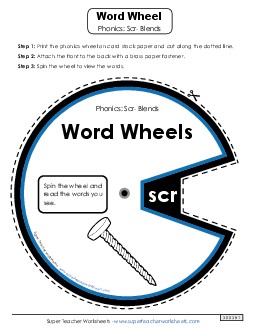 Word Wheel (Scr- Words) Phonics Blends Worksheet