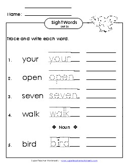 Read, Trace, Write (Unit 26) Sight Words Worksheet