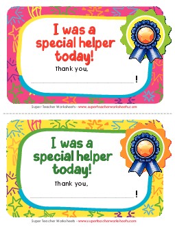 I was a special helper! Awards Worksheet