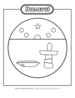 Nunavut Escutcheon (Black & White) Canada Worksheet