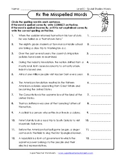 Fix the Misspelled Words  Spelling E Worksheet