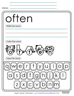 Write, Color, Type: Often Sight Words Individual Worksheet