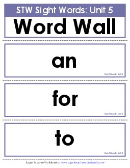 Pocket Chart or  Word Wall (Unit 5) Sight Words Worksheet