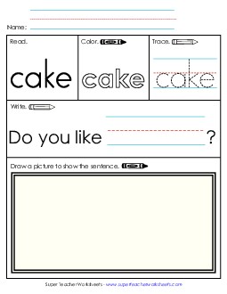 Worksheet 3: Cake Sight Words Individual Worksheet