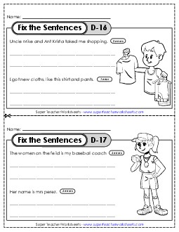 Fix the Sentences D-16 through D-20 Worksheet