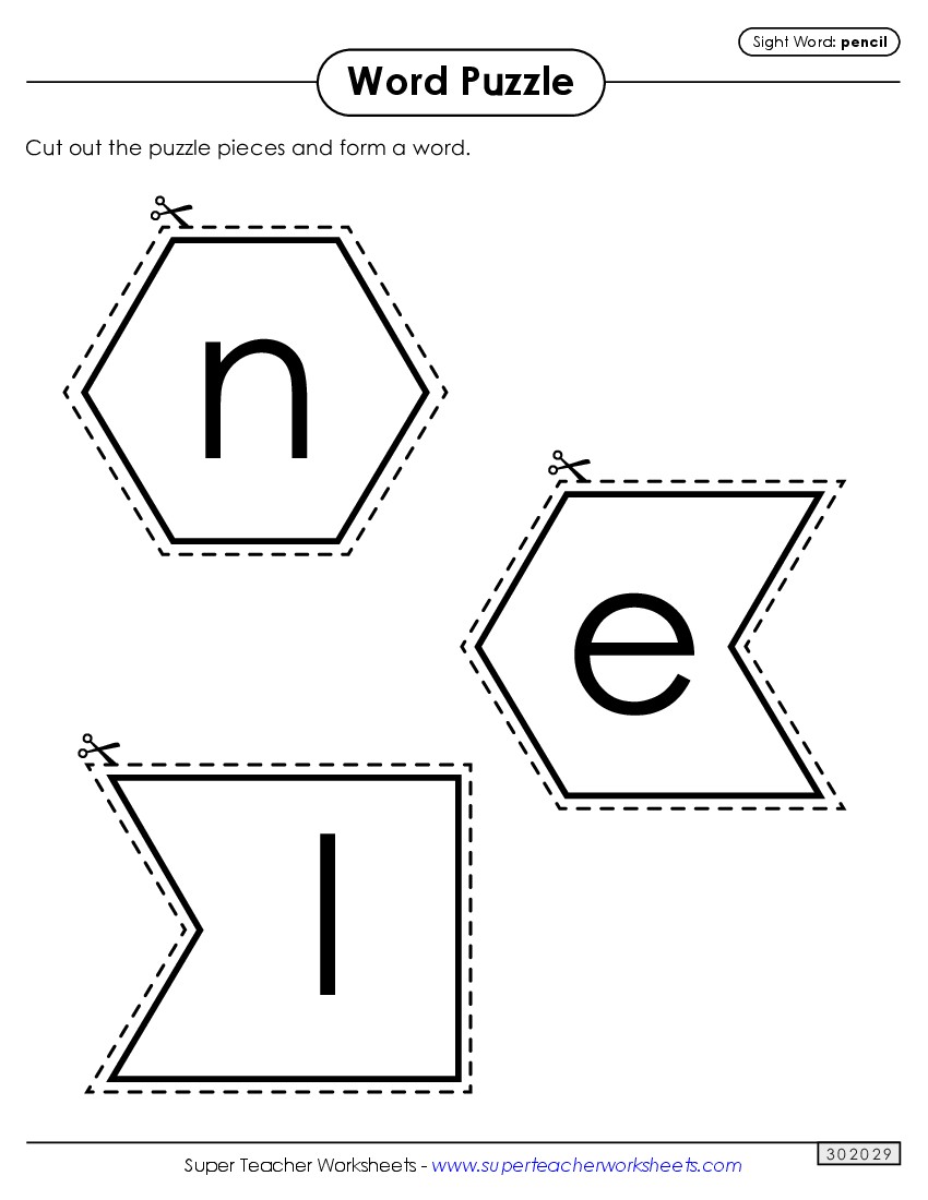 Word Puzzle: Pencil Sight Words Individual Worksheet