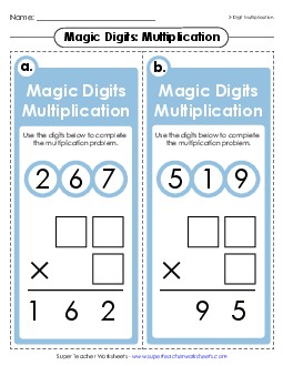 Magic Digits Game (2-Digit by 1-Digit Multiplication) Worksheet