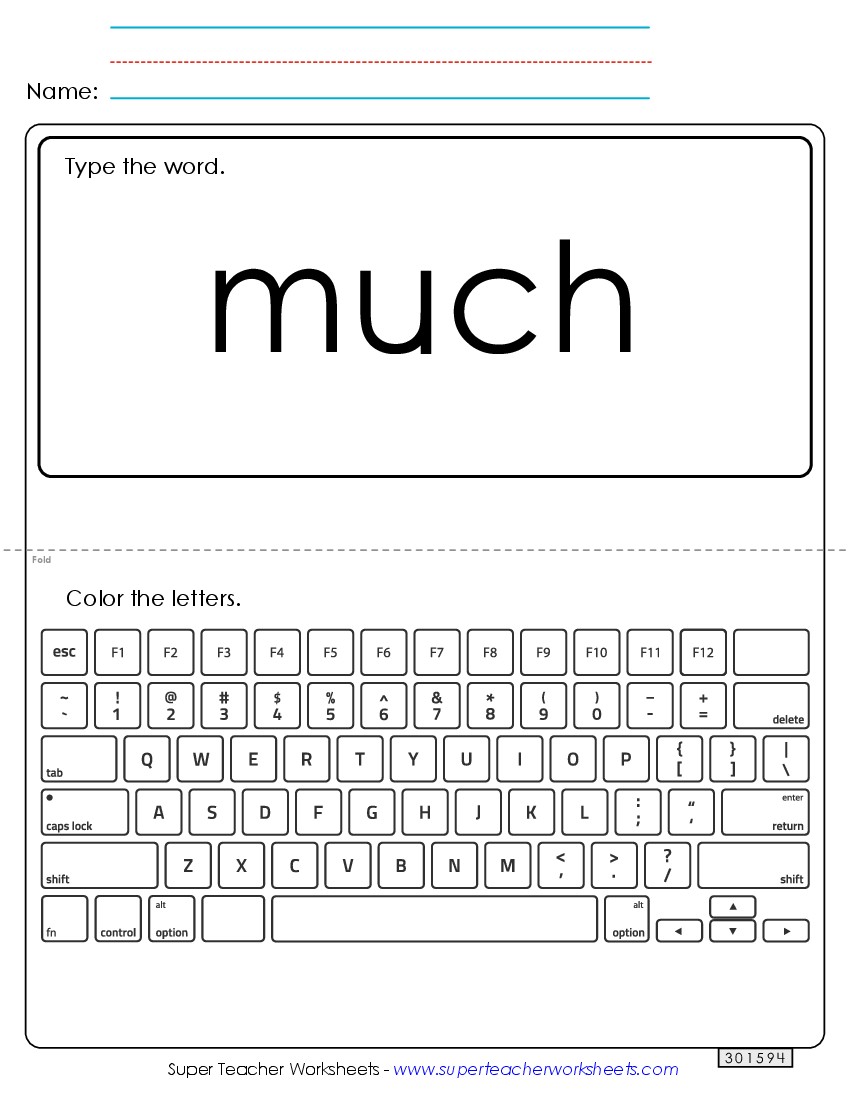 Type the Word: Much Sight Words Individual Worksheet