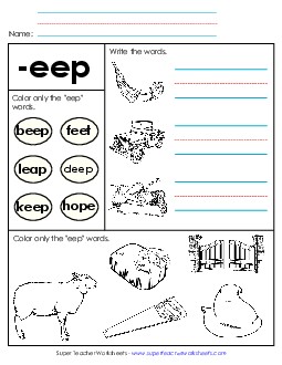 Worksheet 2 (-eep Words) Word Families Worksheet