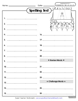 Spelling Test (F-21) Spelling F Worksheet