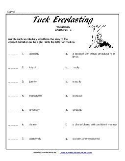 Vocabulary for Chapters 4-6 Book Tuck Everlasting Worksheet