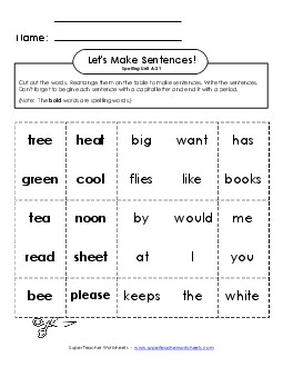 Let\'s Build Sentences (A-21) Spelling A Worksheet