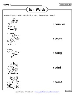 Matching Worksheet (Spr- Words) Phonics Blends Worksheet