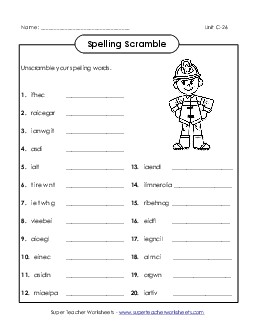 Word Scramble (C-26) Spelling C Worksheet