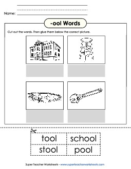 Cut and Glue (-ool) Word Families Worksheet