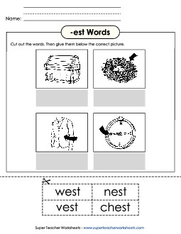 Cut and Glue (-est) Word Families Worksheet