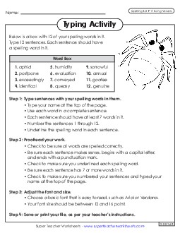 Typing Sentences (F-2) Free Spelling F Worksheet