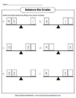 Addition Balance Scales Worksheet