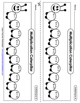 Multiplication Caterpillar: Multiply by 4s Worksheet