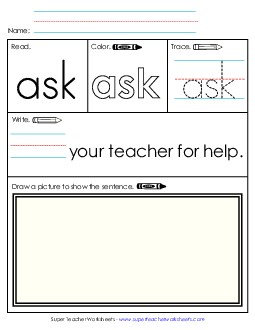 Worksheet 3: Ask Sight Words Individual Worksheet