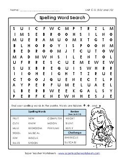 Word Search (C-5) Spelling C Worksheet