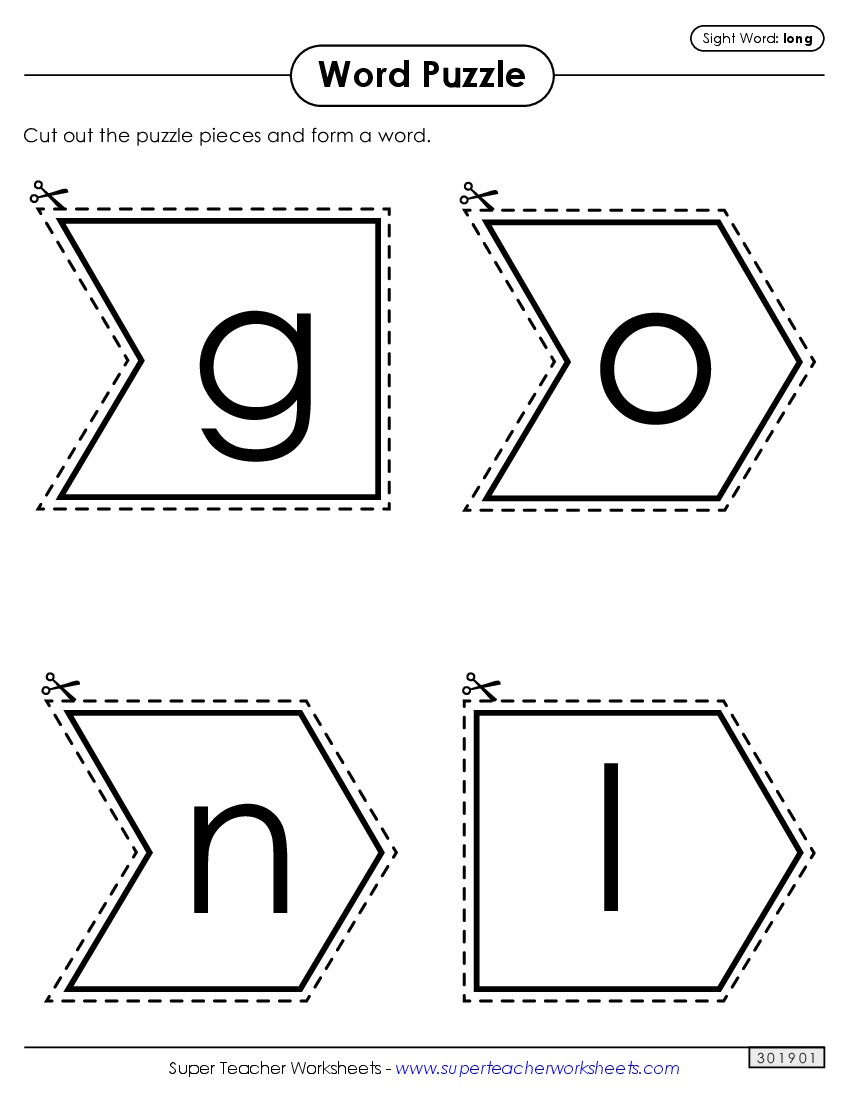 Word Puzzle: Long Sight Words Individual Worksheet