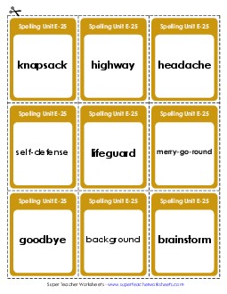 Flashcards (E-25) Spelling E Worksheet