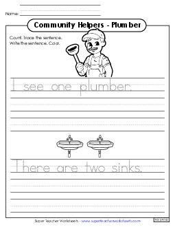 Plumber (Trace & Write) Community Helpers Worksheet