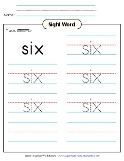 Trace the Word: Six Free Sight Words Individual Worksheet