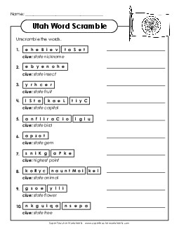 Word Scramble States Individual Worksheet