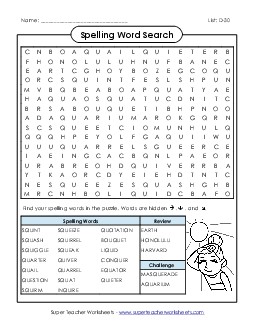 Word Search (D-30) Spelling D Worksheet