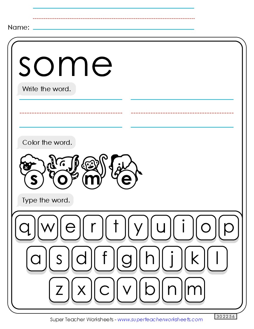 Write, Color, Type: Some Sight Words Individual Worksheet