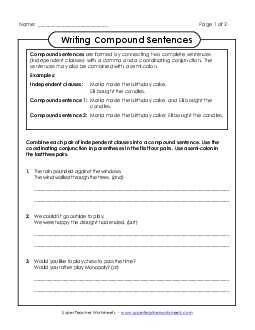 Compound Sentences 2nd Grade ELA Worksheet