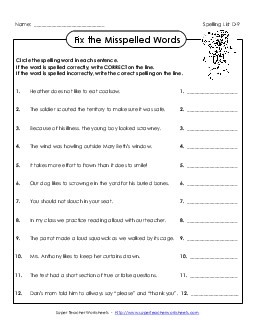 Fix the Spellings (D-9) Spelling D Worksheet