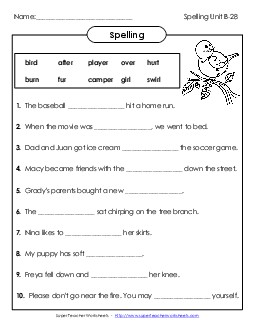 Sentence Completion (B-28) Spelling B Worksheet