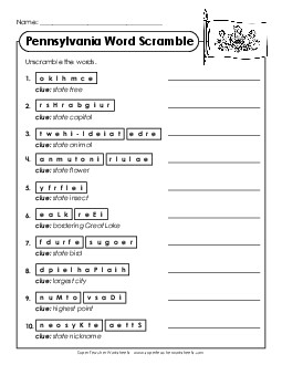 Word Scramble States Individual Worksheet