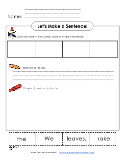 Build-a-Sentence: We rake the leaves. Sentences Basic Worksheet